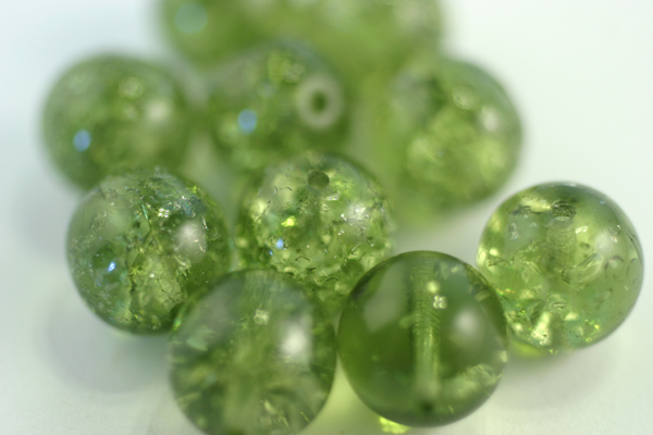 10pc 10mm OLIVINE GREEN CRACKLE CZECH GLASS BEADS