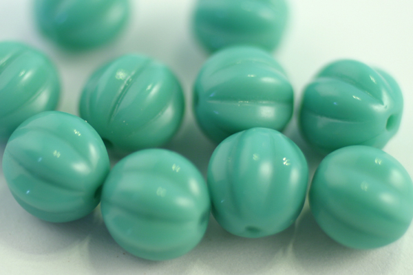 10pc 8mm TURQUOISE CZECH GLASS MELON ROUNDS