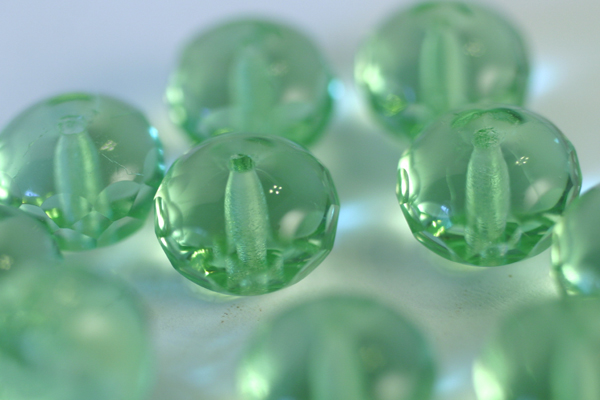 10pc 9x6mm FACETED GEMSTONE STYLE DONUT PERIDOT GREEN CZECH GLASS