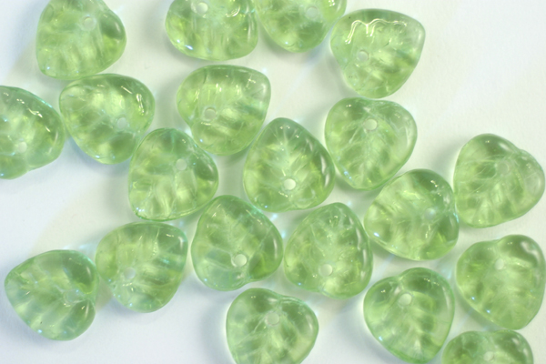 20pc 10x10mm LIME GREEN CZECH GLASS HEART LEAVES BEADS