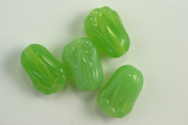 4pc 10x7mm MILKY DARK PERIDOT CZECH GLASS TULIP FLOWER BEADS