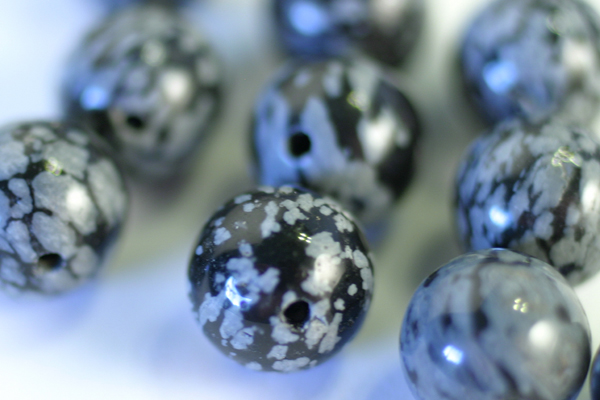 10pc 10mm PREMIUM SNOWFLAKE OBSIDIAN ROUND GEMSTONE BEADS