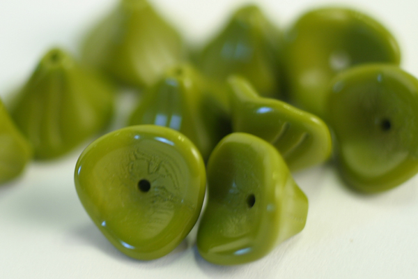 10pc 10x12mm OPAQUE LIGHT OLIVE GREEN CZECH GLASS 3 PETAL FLOWER