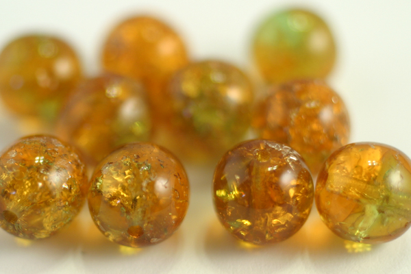 10pc 10mm TOPAZ ORANGE GREEN CRACKLE CZECH GLASS BEADS