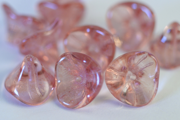 10pc 10x12mm COATED MISTY ROSE CZECH GLASS 3 PETAL FLOWER