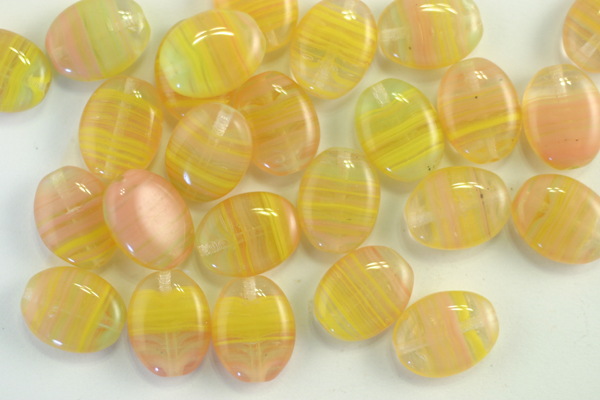 10pc 12x10mm STRAWBERRY LEMON TART OVAL CZECH HURRICANE GLASS LOOSE BEADS