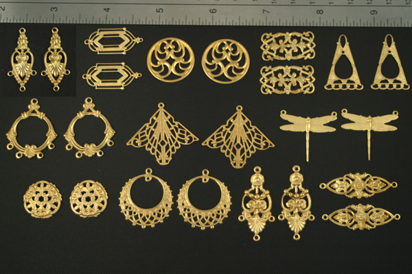 24pc VINTAGE STYLE RAW BRASS FINDINGS SAMPLER LOT D