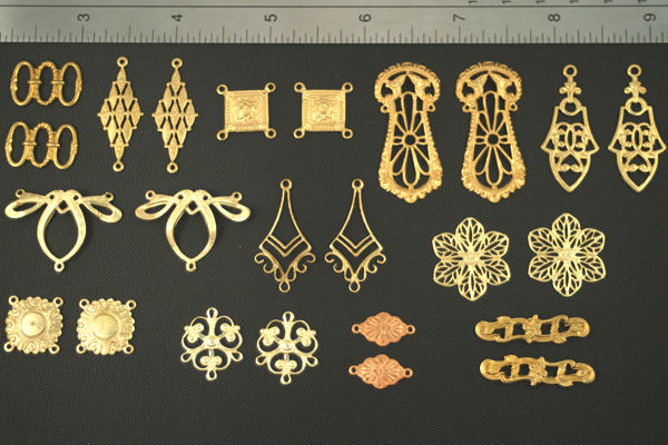 24pc VINTAGE STYLE SOLID RAW BRASS FINDINGS SAMPLER LOT F