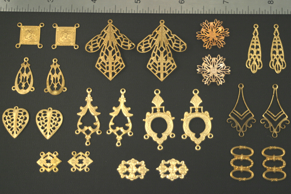 24pc VINTAGE STYLE SOLID RAW BRASS FINDINGS SAMPLER LOT H