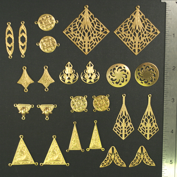 24pc VINTAGE STYLE SOLID RAW BRASS FINDINGS SAMPLER LOT I