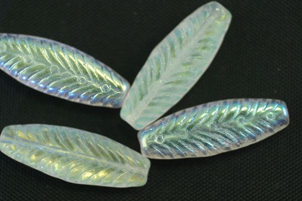 4pc 30x11mm AURORA BOREALIS FEATHER TUBES CZECH GLASS BEADS