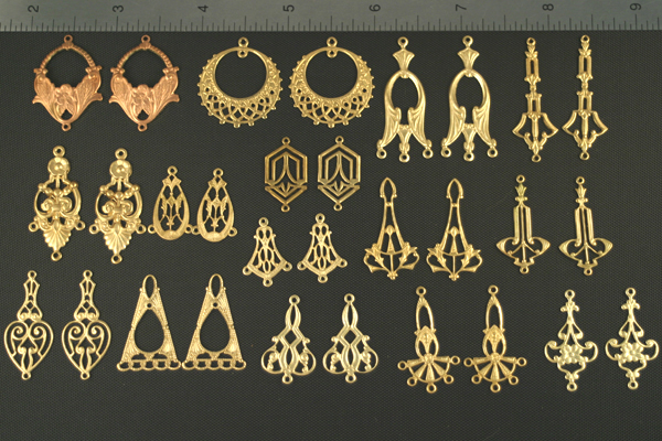 30pc VINTAGE STYLE RAW BRASS EARRING FINDINGS SAMPLER LOT