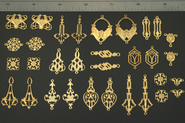 32pc VINTAGE STYLE RAW BRASS FINDINGS SAMPLER LOT