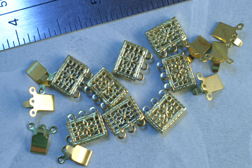 4pc RAW BRASS 3-STRAND VICTORIAN FILIGREE BOX CLASP LOT