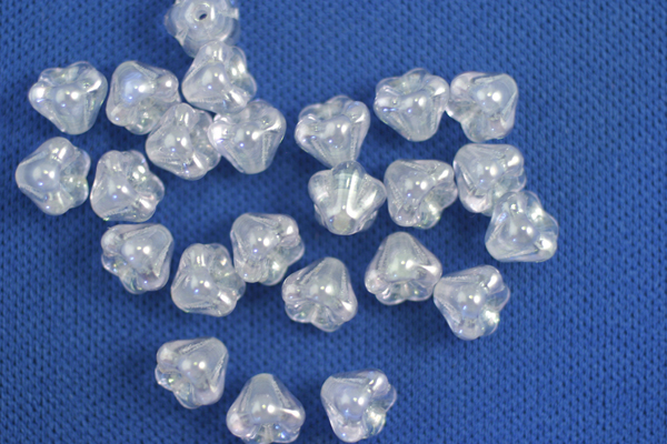 1 STRAND (50pc) 4X6mm LUSTER IRIS MILKY WHITE CZECH GLASS BELL FLOWER BEADS