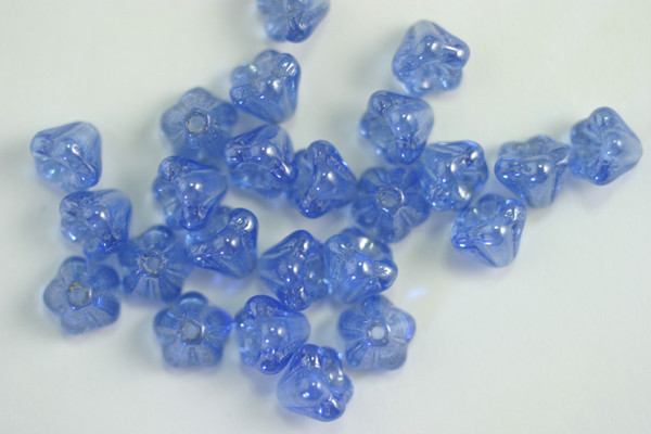 24pc 4X6mm LUSTER MEDIUM SAPPHIRE CZECH GLASS BELL FLOWER LOOSE BEADS