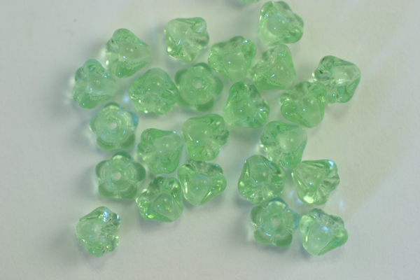 1 STRAND (50pc) 4X6mm PERIDOT GREEN CZECH GLASS BELL FLOWER BEADS