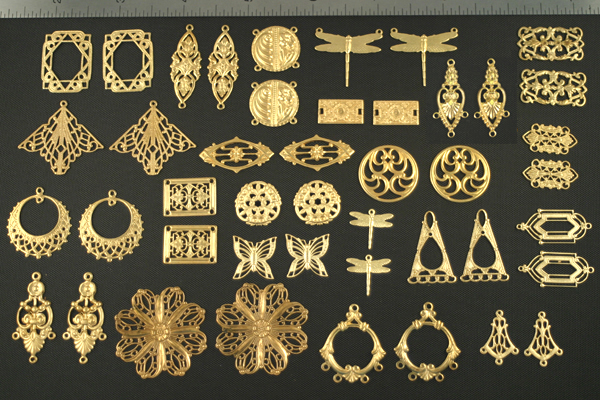 44pc VINTAGE STYLE RAW BRASS FINDINGS SAMPLER LOT