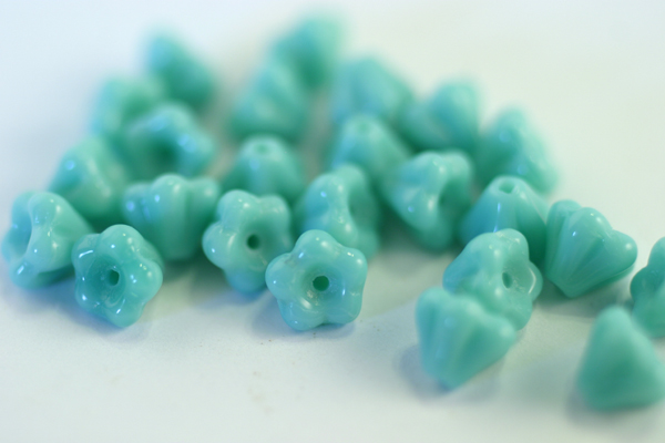 1 STRAND (50pc) 4X6mm TURQUOISE CZECH GLASS BELL FLOWER BEADS