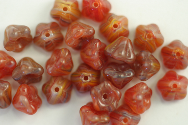 24pc 4X6mm HURRICANE GLASS VESUVIUS CZECH GLASS BELL FLOWER BEADS