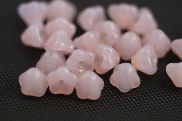 1 STRAND (50pc) 4X6mm LIGHT MILKY PINK CZECH GLASS BELL FLOWER BEADS