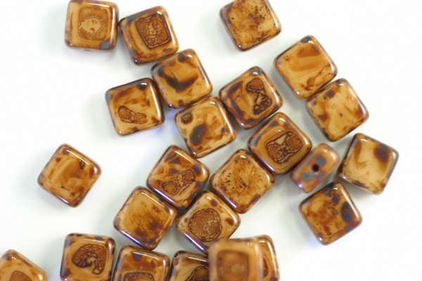 25pc (6 inch strand) 6mm LUSTER OPAQUE BROWN COFFEE PICASSO TOPAZ CZECH GLASS SMALL FLAT SQUARE BEAD