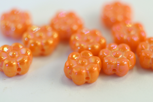 10pc 8x4mm OPAQUE ORANGE IRRIDESCENT LUSTER CZECH GLASS FLAT FLOWER BEADS