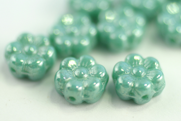 10pc 8x4mm OPAQUE LUSTER TURQUOISE CZECH GLASS FLAT FLOWER BEADS