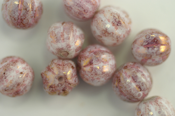 10PC 8MM LUSTER OPAQUE TOPAZ PINK CZECH GLASS MELON ROUND BEADS