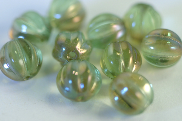 10pc 8mm OPAQUE CHRYSOLITE - CELSIAN CZECH GLASS MELON ROUNDS