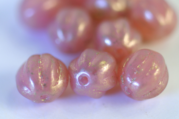 10pc 8mm PINK MARBLED GOLD CZECH GLASS MELON ROUNDS LOOSE BEADS (CZ008)