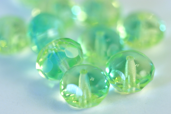 10pc 9x6mm FACETED GEMSTONE STYLE DONUT BLUE GREEN CZECH GLASS