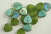 10pc 10x10mm MATTE OLIVINE WHITE AB CZECH GLASS HEART LEAVES BEADS