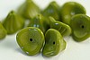 1 STRAND (25pc) 10x12mm OPAQUE LIGHT OLIVE GREEN CZECH GLASS 3 PETAL FLOWER