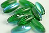 1 STRAND (25pc) 15x6mm EMERALD GREEN AB CZECH GLASS RICE LOOSE BEADS