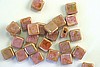 25pc (6 inch strand) 6mm LUSTER OPAQUE ROSE GOLD TOPAZ CZECH GLASS SMALL FLAT SQUARE BEADS