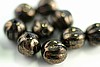 1 STRAND (25pc) 8mm JET BLACK MARBLED DARK BRONZE CZECH GLASS MELON ROUNDS