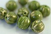 1 STRAND (25pc) 8mm OPAQUE OLIVE MARBLED GOLD CZECH GLASS MELON ROUNDS