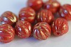 1 STRAND - (25pc) 8mm OPAQUE RED MARBLED GOLD CZECH GLASS MELON ROUNDS