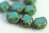 1 STRAND (24pc) 9x8mm POLISHED DIAMONDS TURQUOISE PICASSO CZECH GLASS BEADS